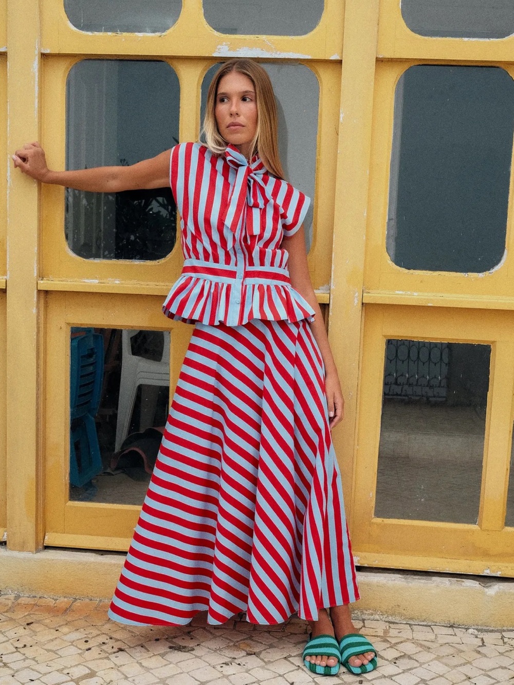 ZARA STRIPED CAPE MIDI SKIRT - Picture 2 of 6